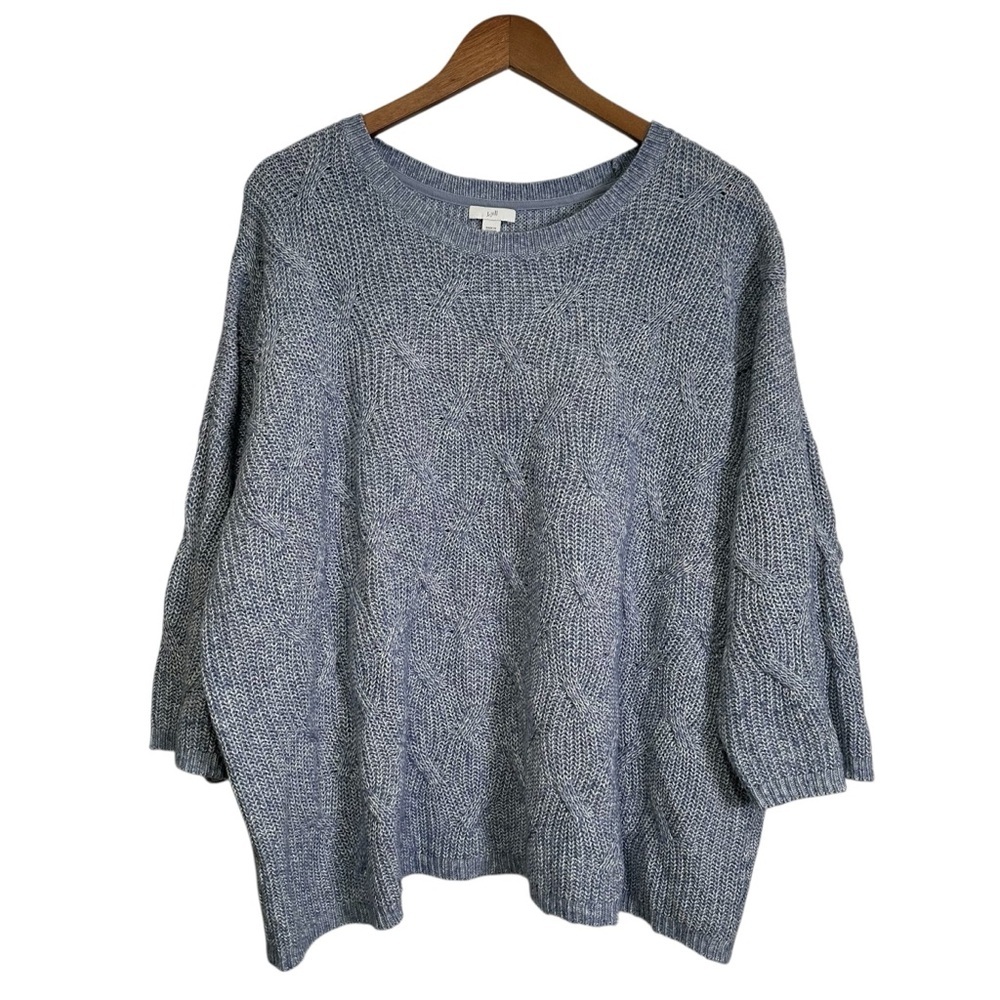 J. Jill Women’s XL Sky Blue Cable Knit Quarter Drop Sleeve Sweater